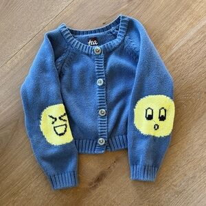 Tea Collection Blue Cardigan with Yellow Emoji Patches